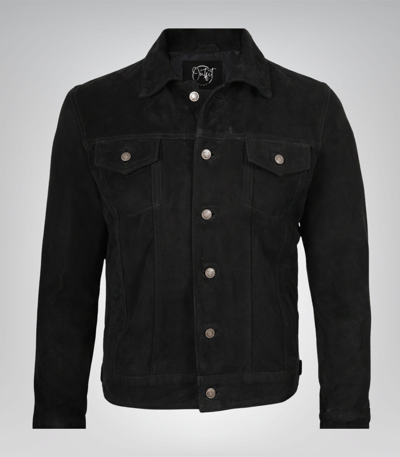 Men’s Classic Black Suede Trucker Jacket Real Suede Button Front Style