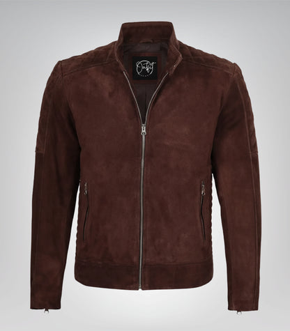 Men’s Top Notch Dark Brown Suede Jacket Premium Real Suede Zip Style