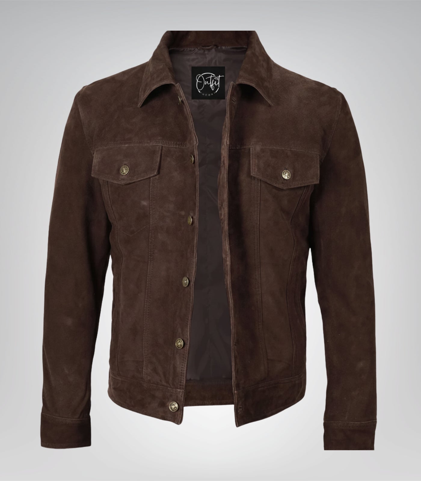 Men’s Real Suede Dark Brown Trucker Jacket Classic Button Front Style