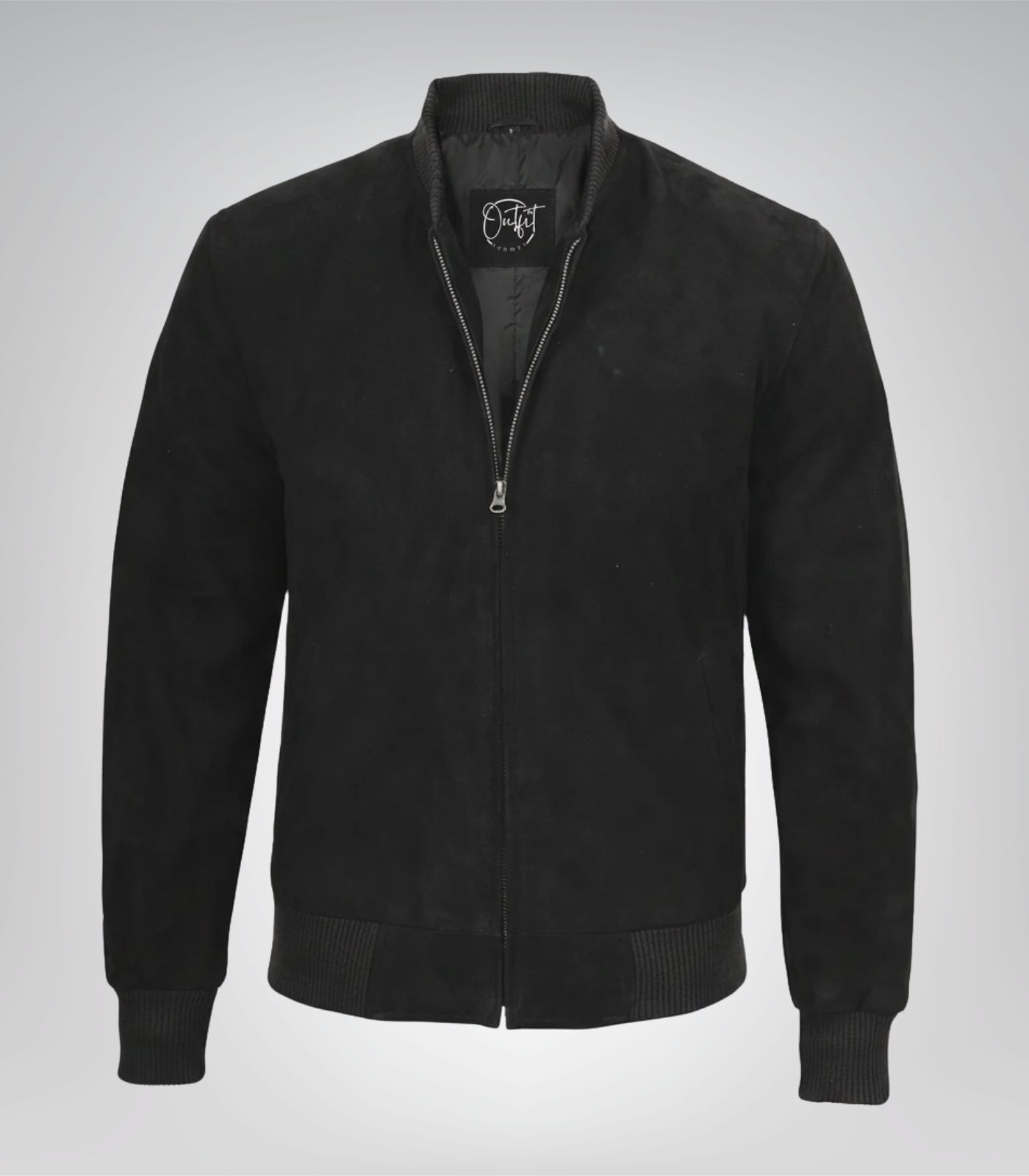 Men’s Premium Black Real Suede Bomber Jacket Classic Zip Front Style