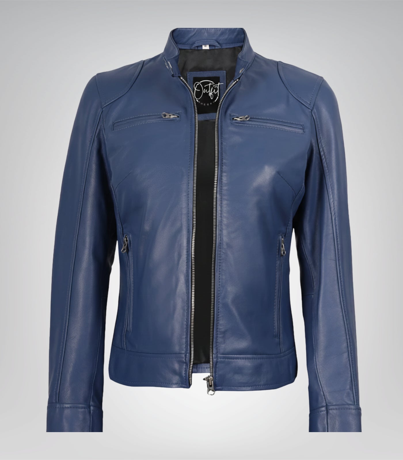 Blue real leather motorcycle jacket for women – modern tailored fit