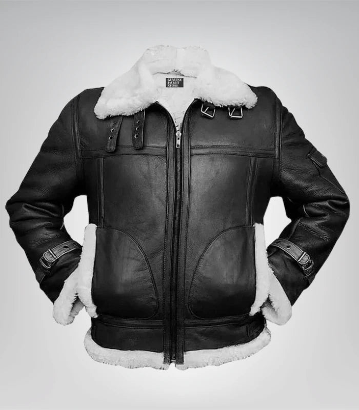 Women’s B-3 Black Sheepskin Leather Bomber Jacket – Classic Aviator Style