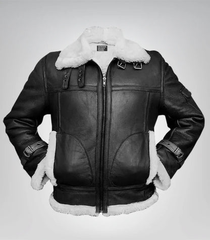 Women’s B-3 Black Sheepskin Leather Bomber Jacket – Classic Aviator Style