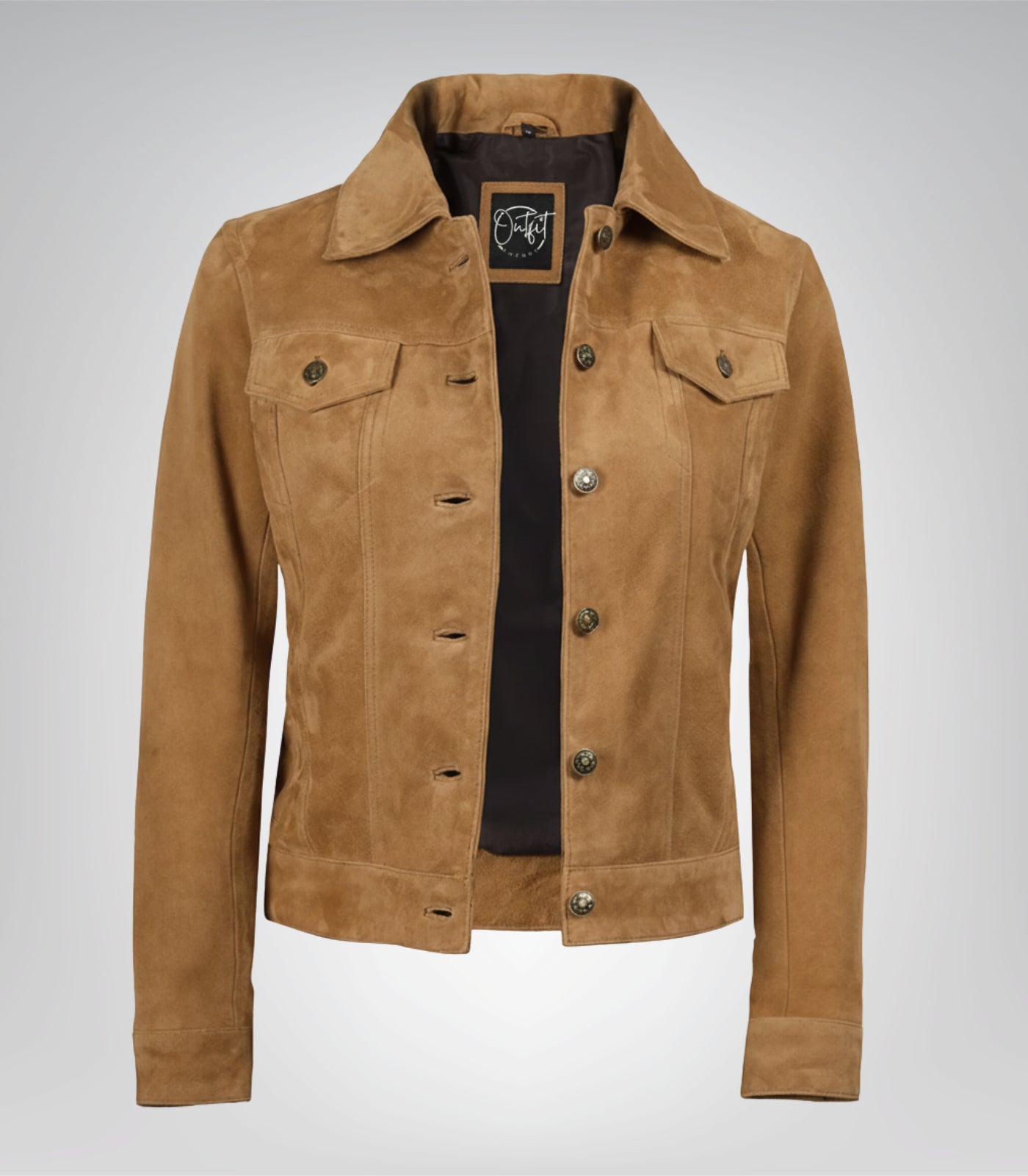 Women’s Light Brown Suede Trucker Jacket Real Suede Button-Front Jacket