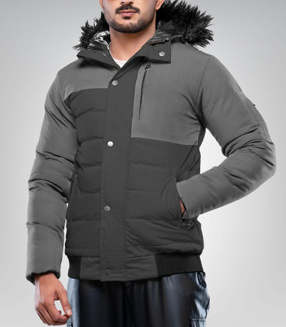 Walter Men’s Duck Down Dark Gray Puffer Jacket with Hood 700 Fill Power Insulated Winter Coat