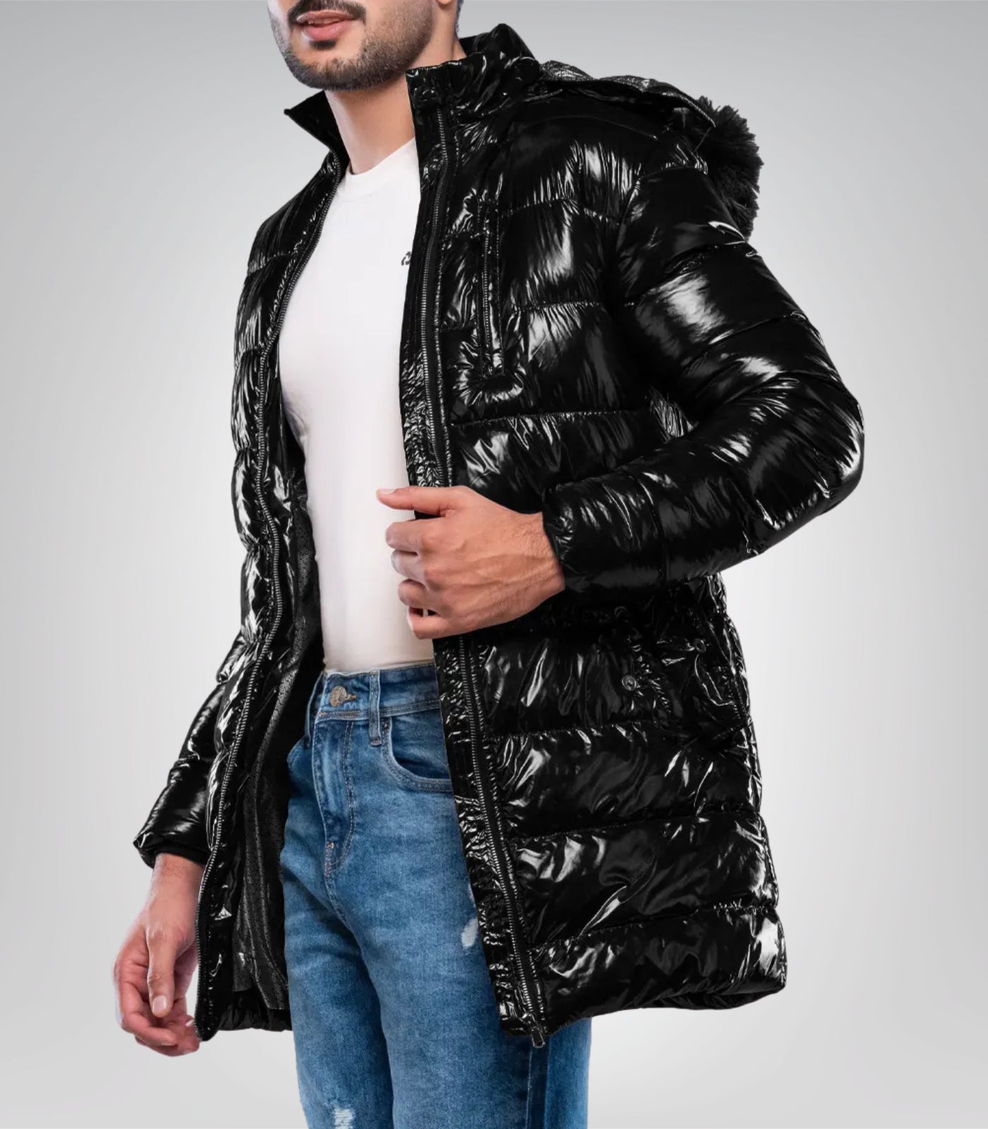 Carlos Men’s Duck Down Black Puffer Jacket with Hood 700 Fill Power Insulated Winter Coat