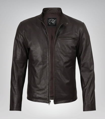 Men’s Dark Brown Cowhide Leather Motorcycle Jacket Premium Biker Style