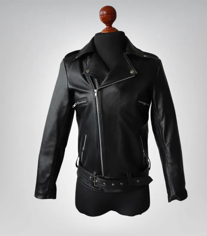 Men’s retro motorcycle coat – black cowhide double rider biker jacket