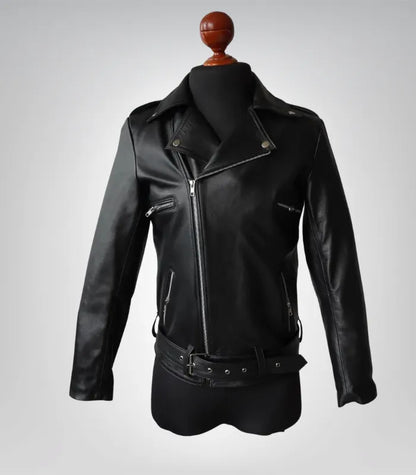 Men’s retro motorcycle coat – black cowhide double rider biker jacket