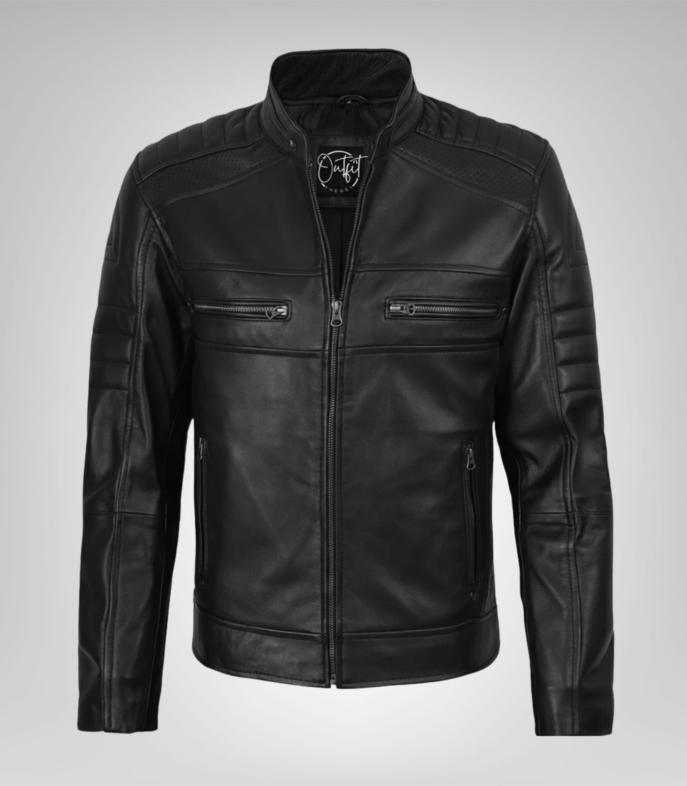 Black lambskin leather biker jacket for men