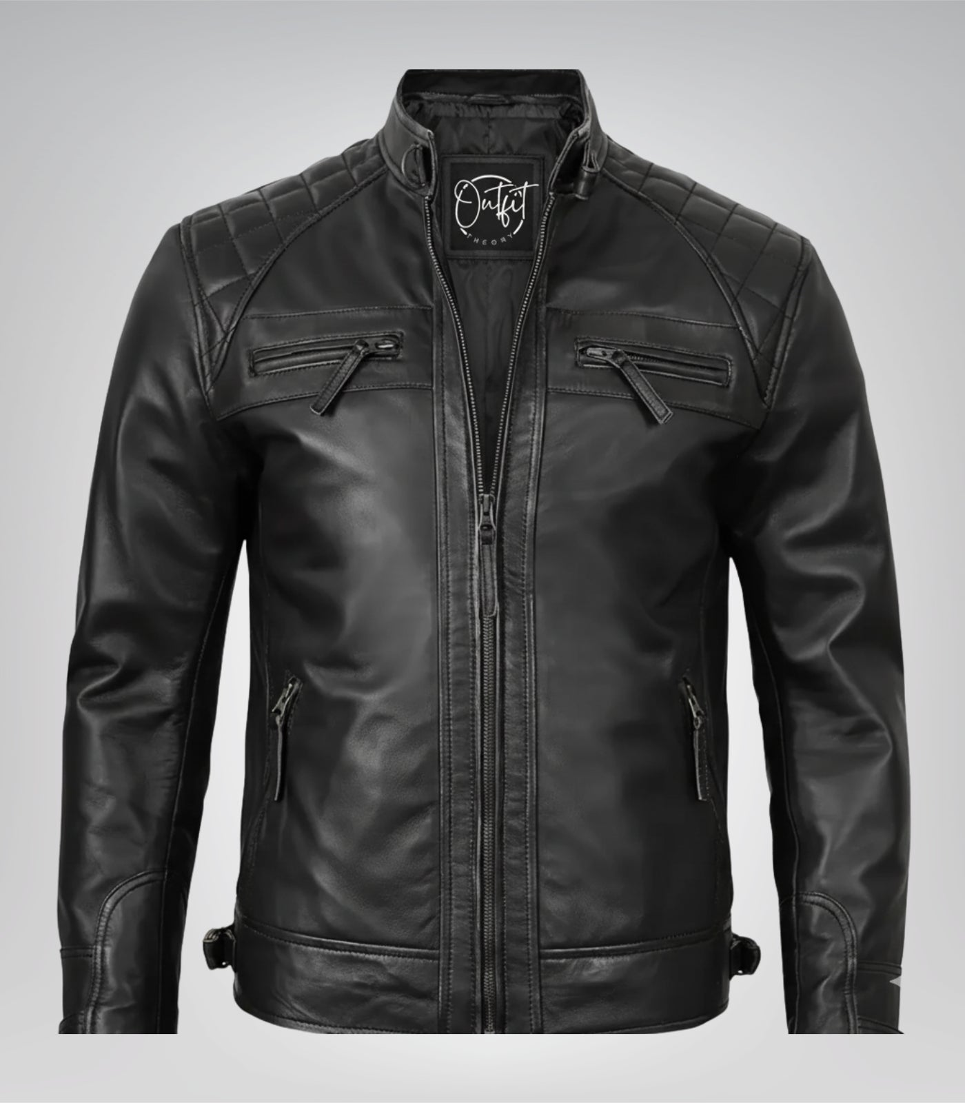 Premium black leather moto jacket for men with timeless style