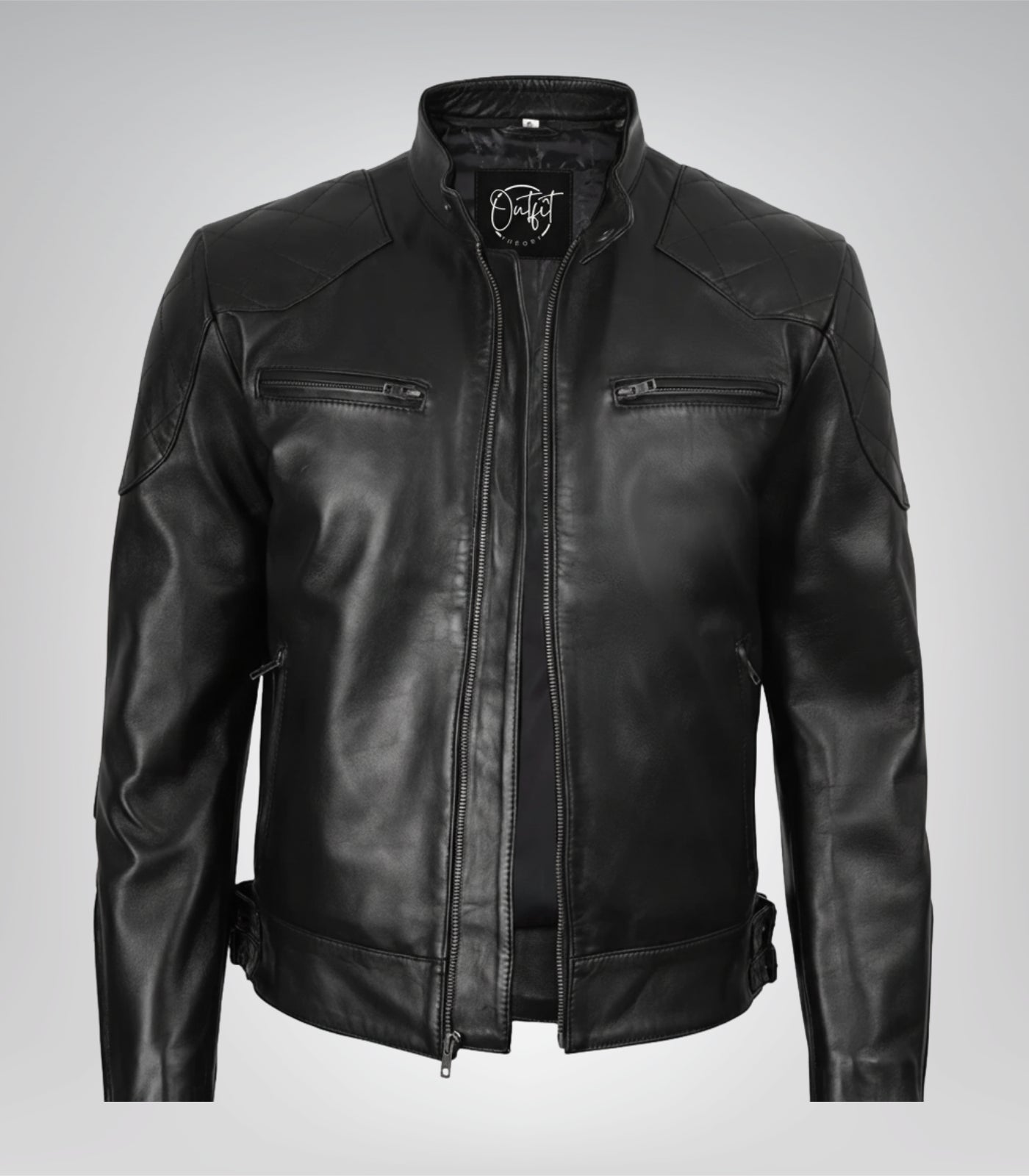 Sleek black designer motorcycle jacket for men in real leather