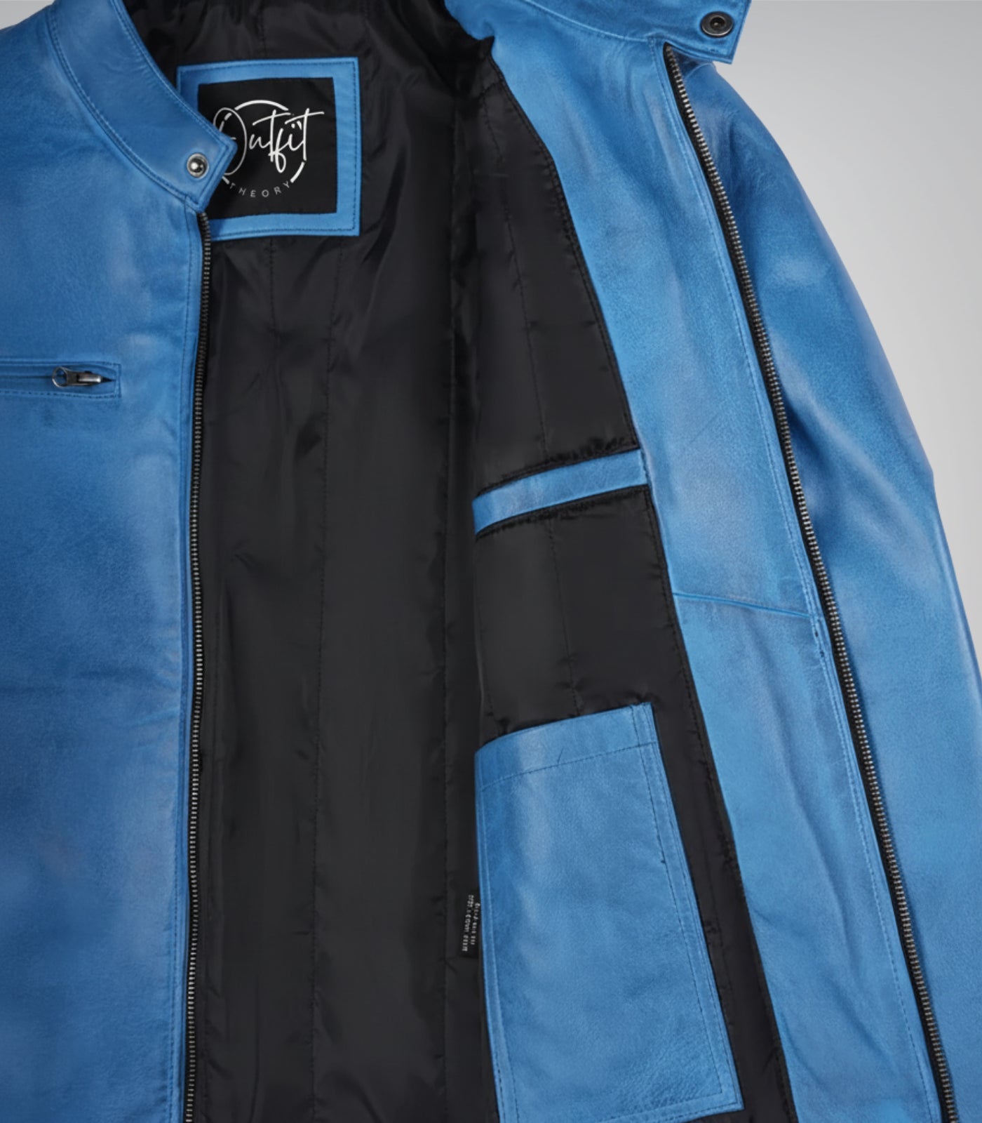 Handcrafted Blue Biker Jacket for Men in Real Leather