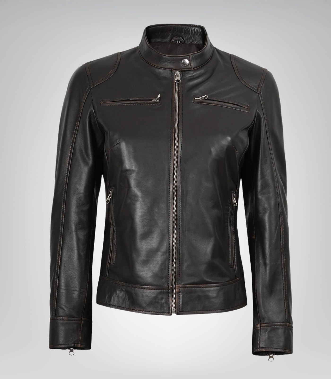 Distressed brown real leather moto jacket for women – Dodge edition