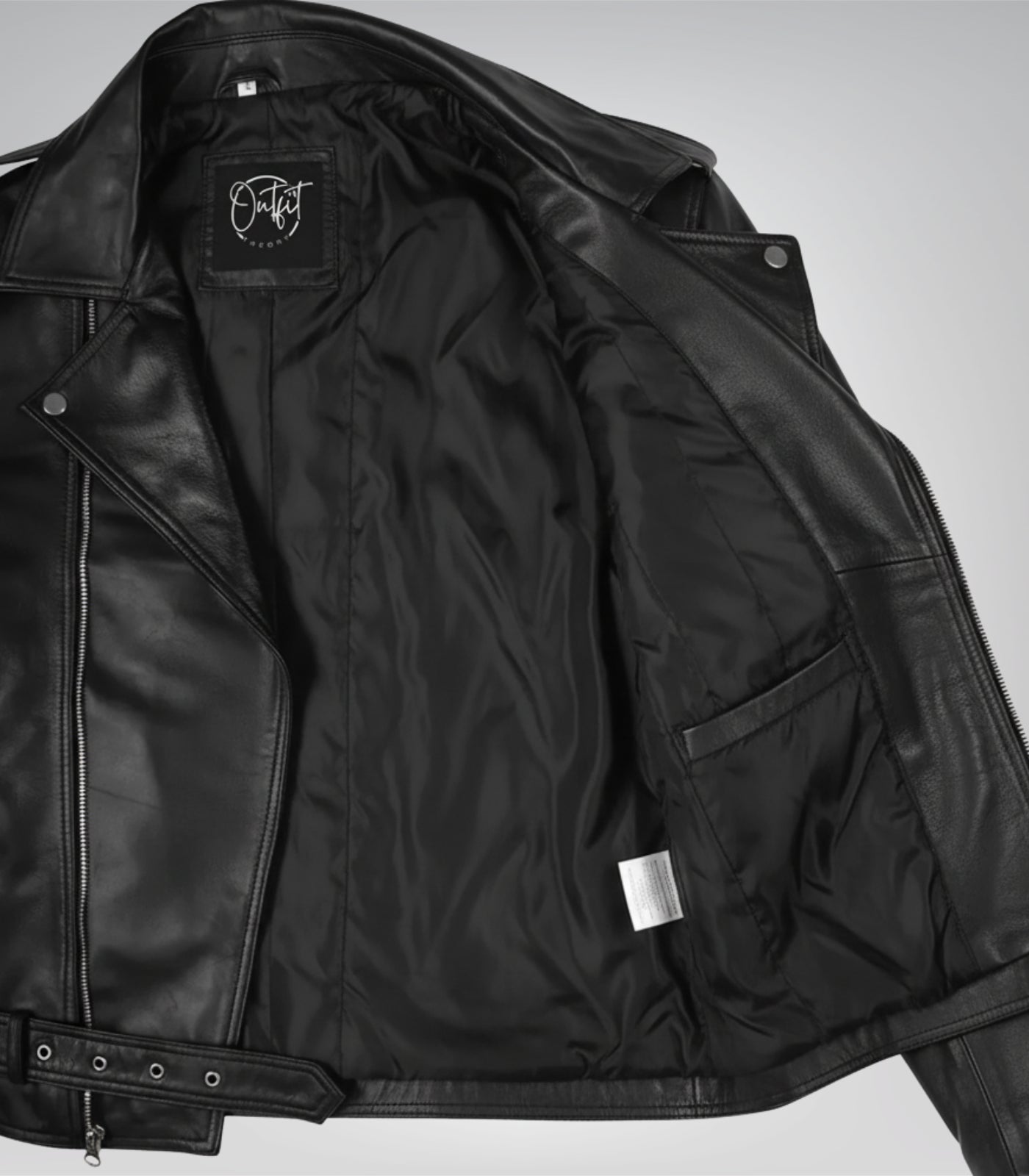 Black asymmetrical leather motorcycle jacket for men