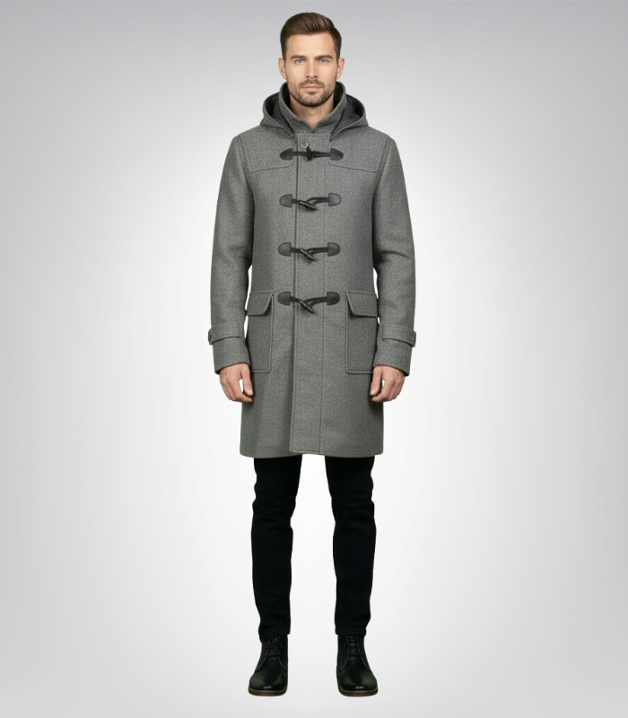 Drake Grey Wool Hooded Duffle Coat