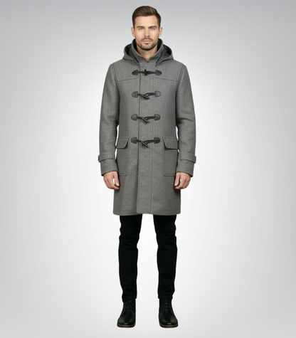 Drake Grey Wool Hooded Duffle Coat
