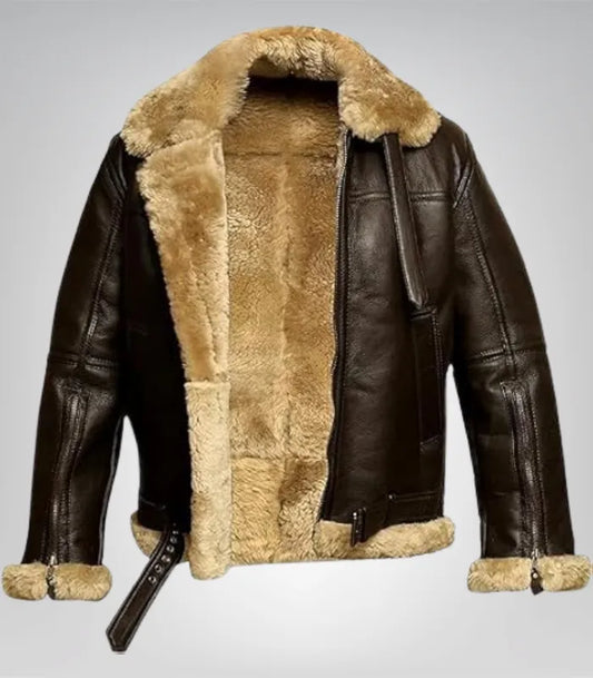 B3 shearling leather bomber jacket for men – RAF real sheepskin aviator flight pilot jacket