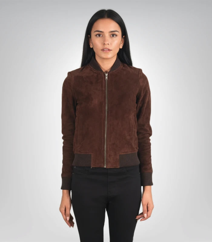 Bliss Brown Suede Bomber Jacket