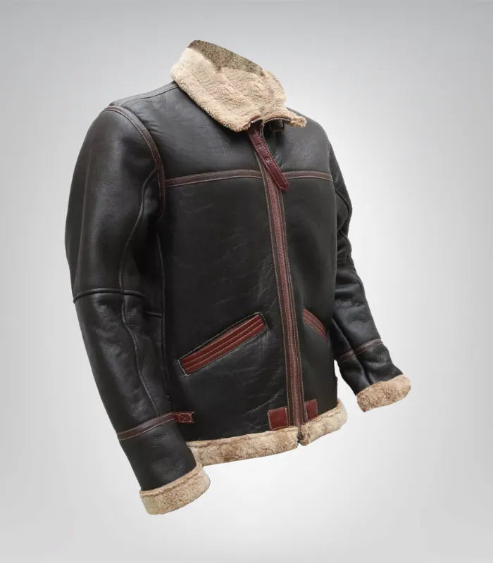 Classic Airforce-style B3 shearling jacket for men – brown sheepskin leather