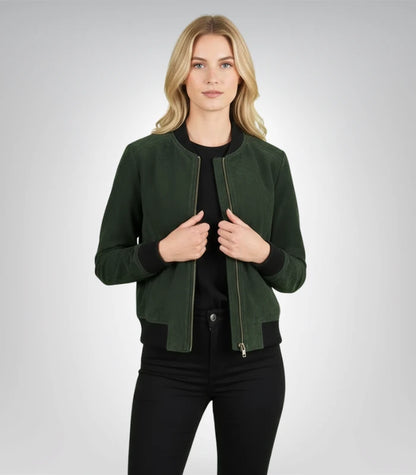 Bliss Green Suede Bomber Jacket