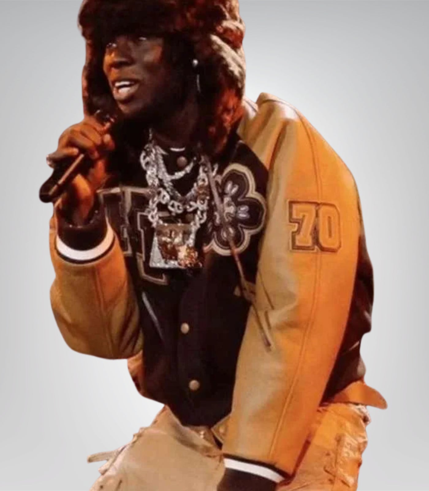 Rema Brit Awards 2024 Brown and Yellow Varsity Bomber Jacket