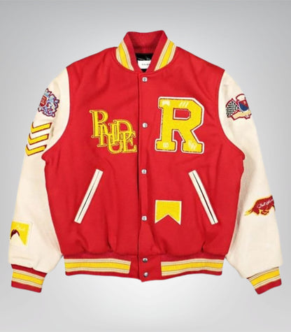 Bull Market Varsity Jacket Red and White Wool Bomber Jacket