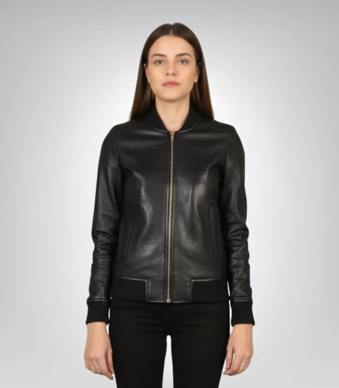 Bliss Black Leather Bomber Jacket