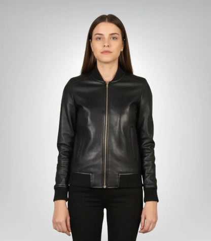 Bliss Black Leather Bomber Jacket