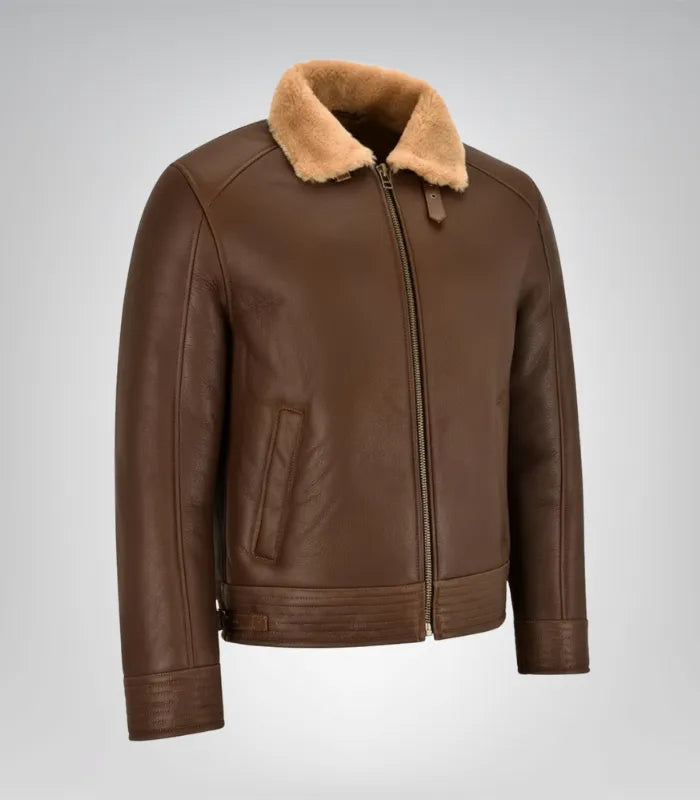 Classic men’s shearling flight jacket – real sheepskin leather bomber