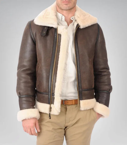 B3 RAF Shearling Bomber Jacket – Real Sheepskin Leather Aviator Flight Coat