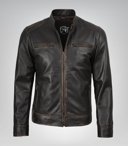 Men’s stylish lambskin leather moto jacket