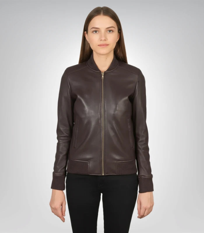 Bliss Maroon Leather Bomber Jacket