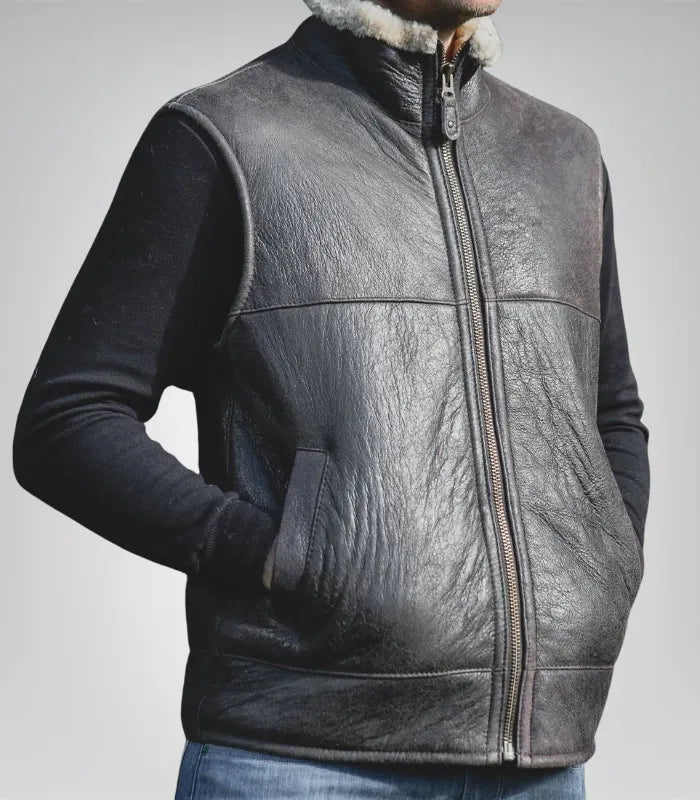 Men’s Sheepskin Aviator Gilet– Genuine Leather Bodywarmer for Winter