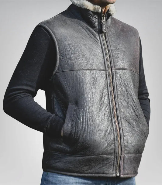 Men’s Sheepskin Aviator Gilet– Genuine Leather Bodywarmer for Winter