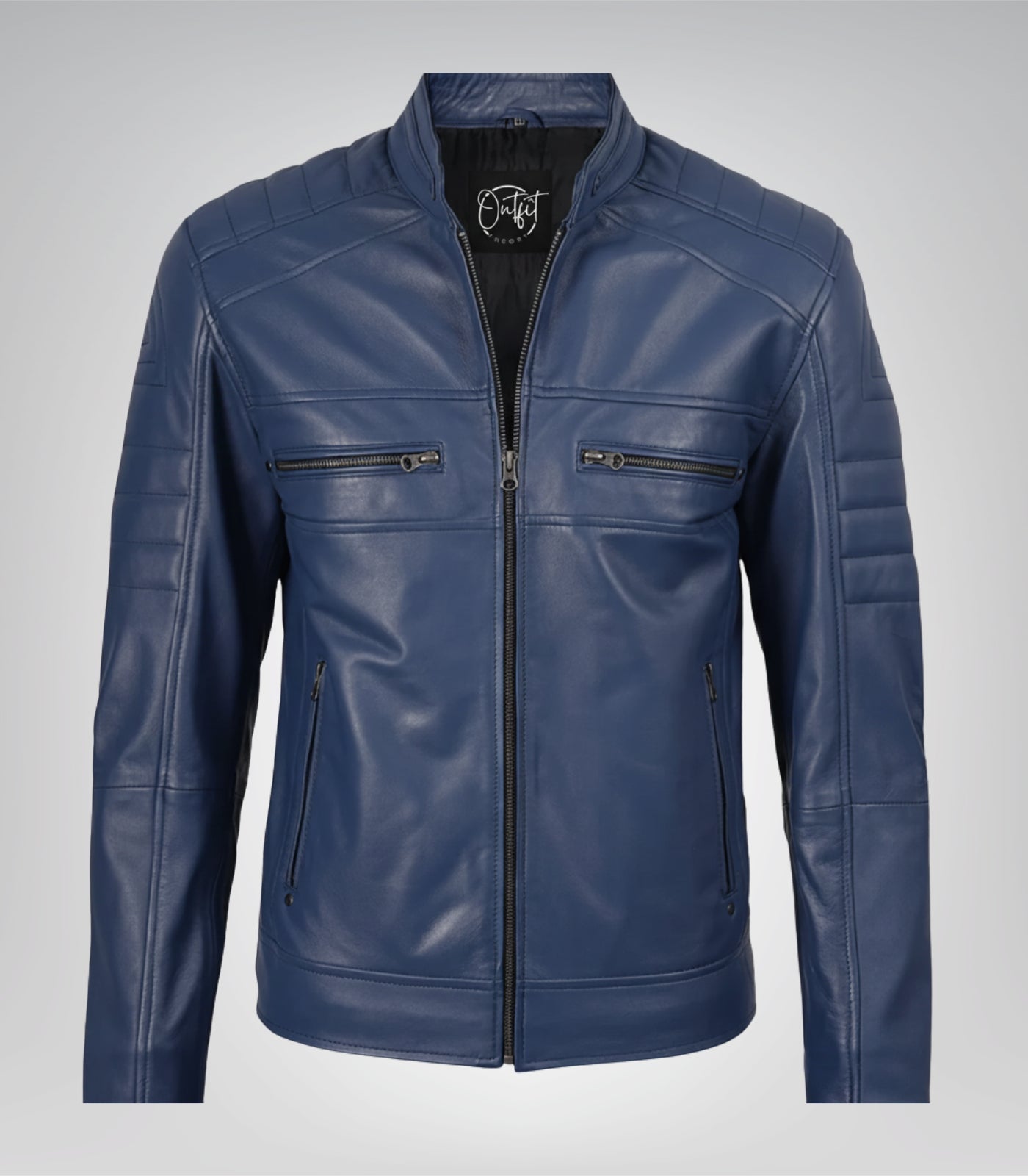 Men’s handcrafted leather biker jacket in blue