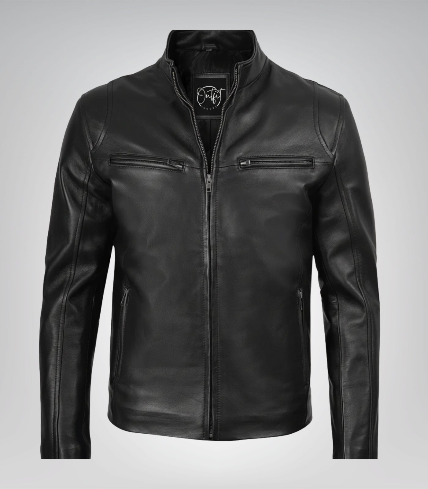 Stylish black leather biker jacket for men – classic fit