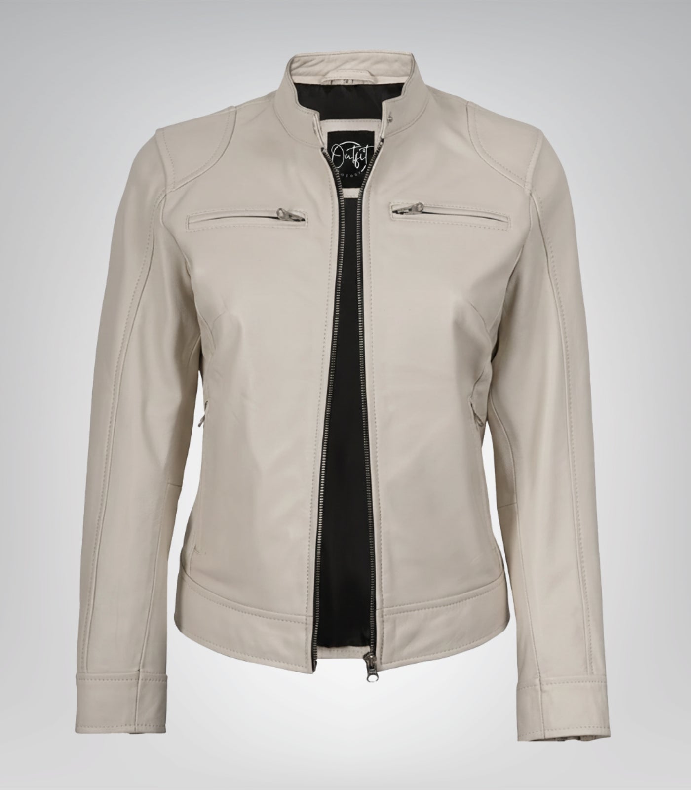 Off-white real leather motorcycle jacket for women