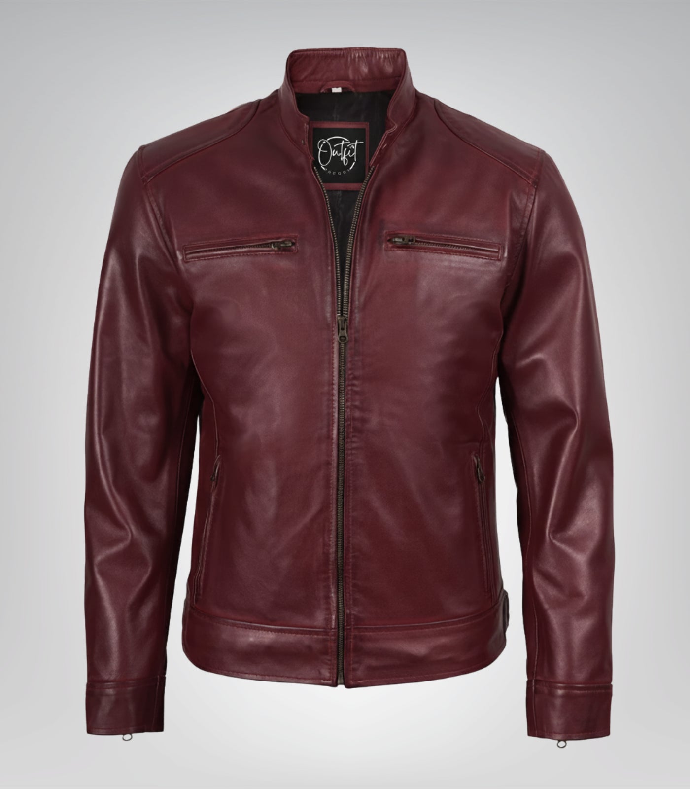 Stylish burgundy leather biker jacket for men