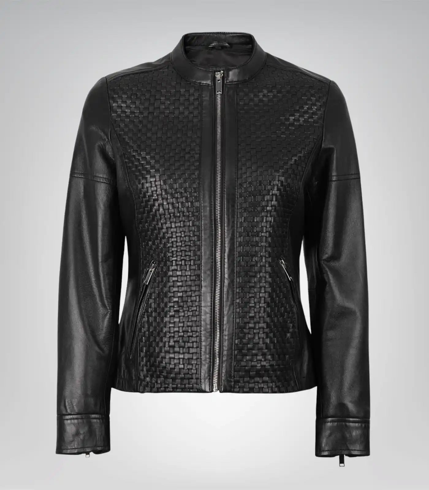 Women’s black leather jacket with textured finish – Maude design