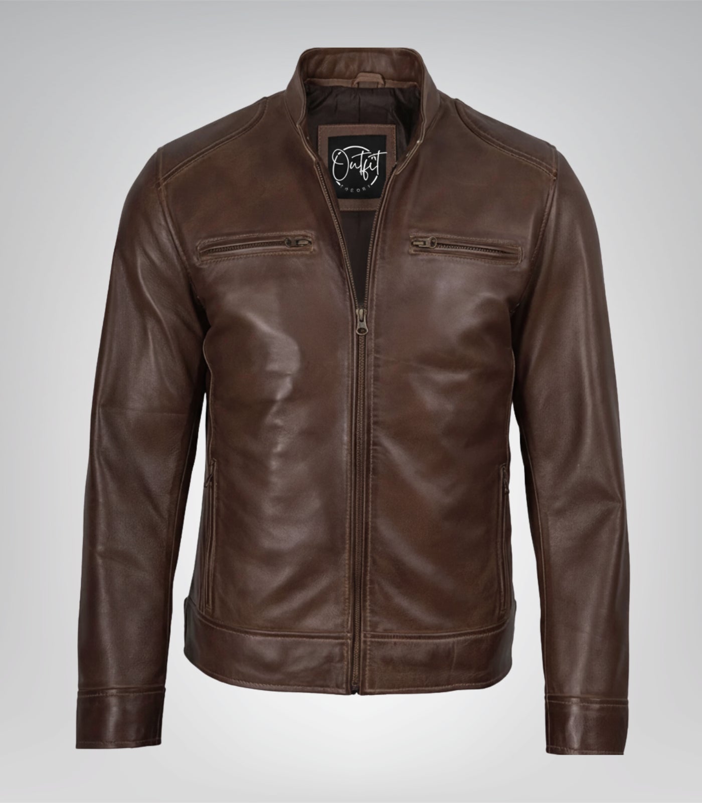 Stylish chocolate brown waxed leather biker jacket for men – Dodge