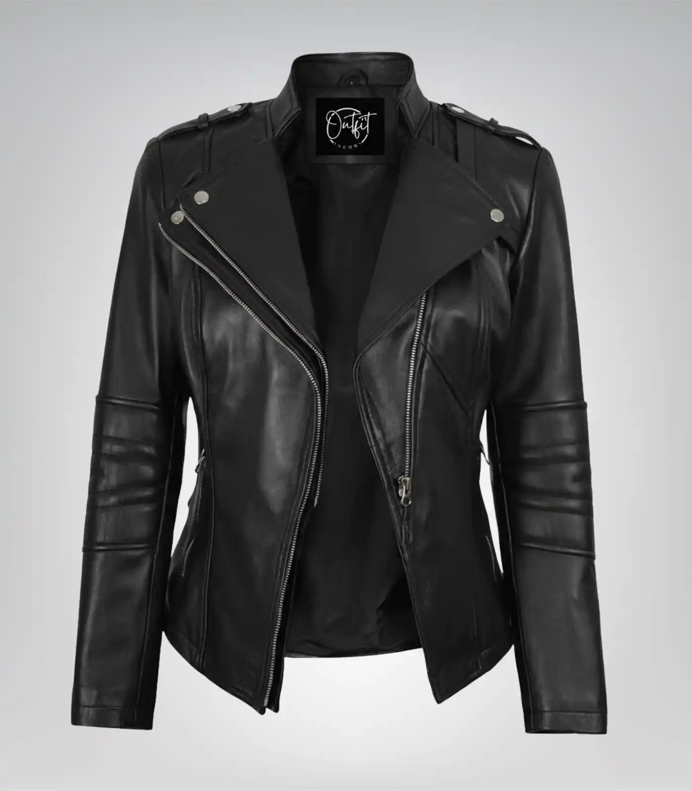 Black lambskin moto jacket for women in genuine leather