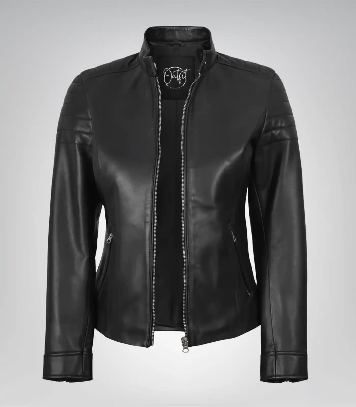 Black genuine leather motorcycle jacket for women