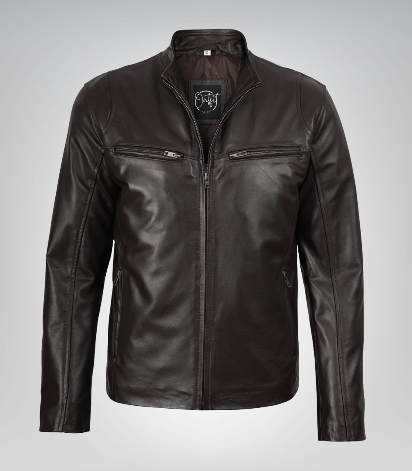 Stylish dark brown cowhide leather biker jacket for men