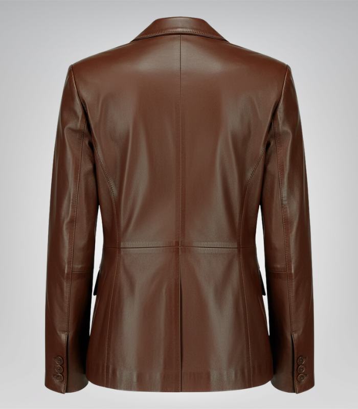 Elegant Women’s Brown Lambskin Leather Blazer – Classic Tailored Fit