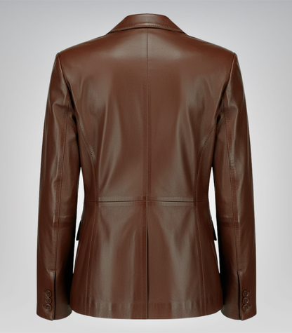 Elegant Women’s Brown Lambskin Leather Blazer – Classic Tailored Fit