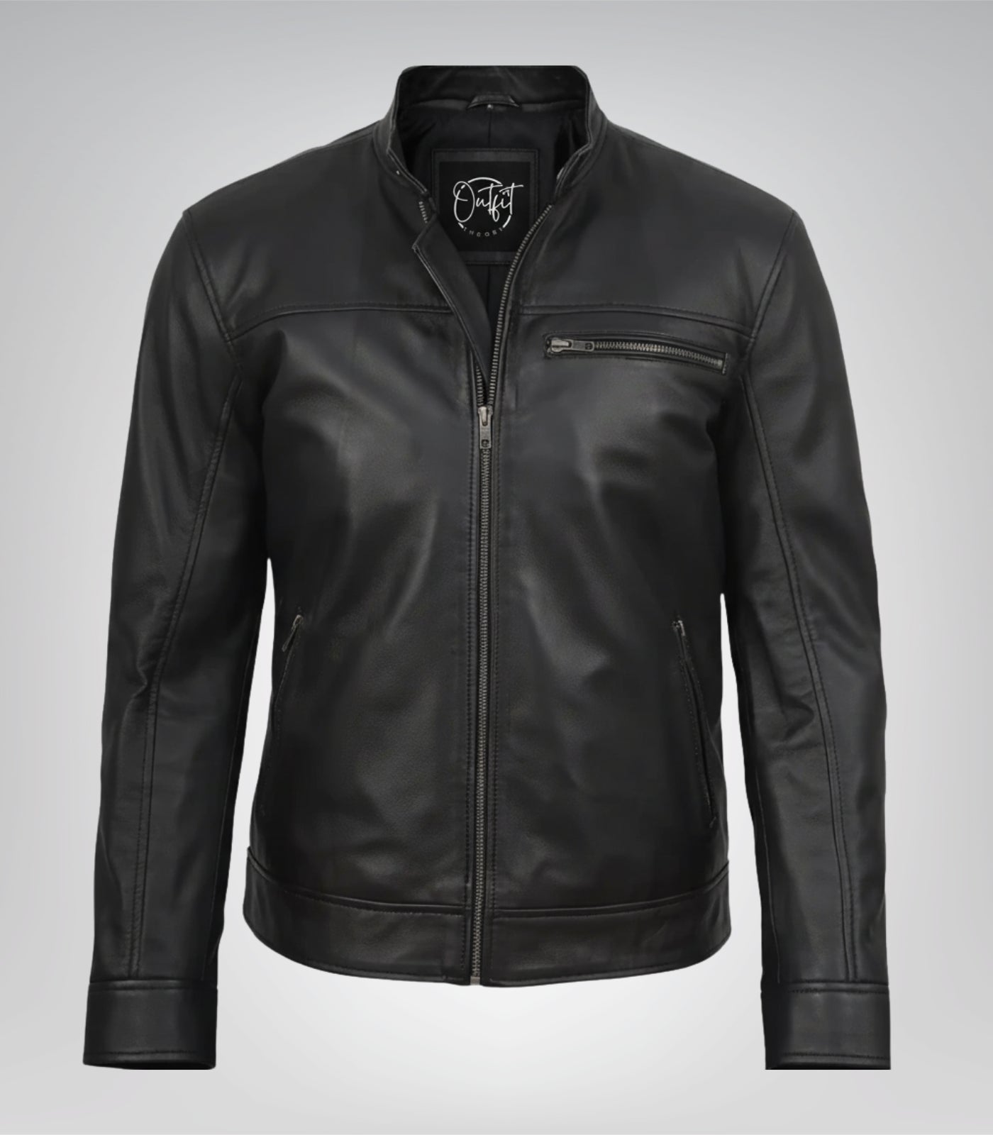 Stylish black genuine leather biker jacket for men