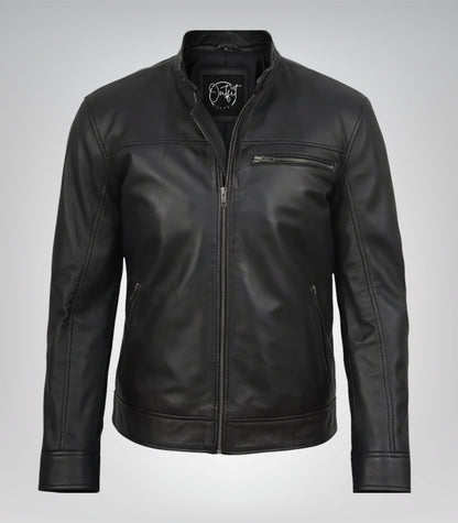 Stylish black genuine leather biker jacket for men