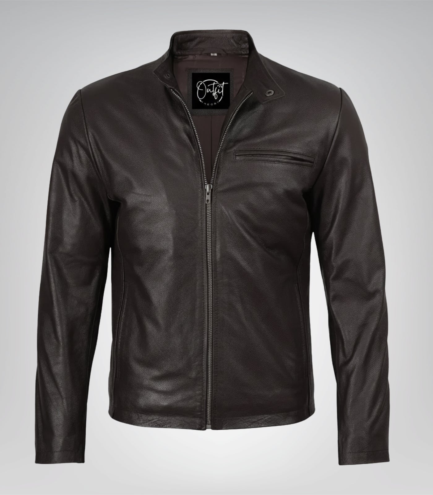 Stylish dark brown leather motorcycle jacket for men