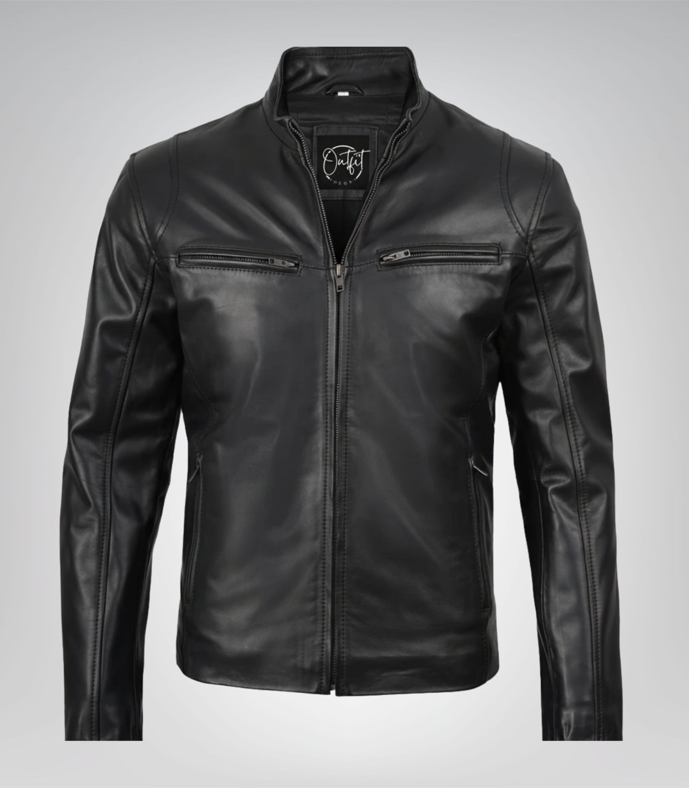 Stylish black cowhide leather motorcycle jacket for men
